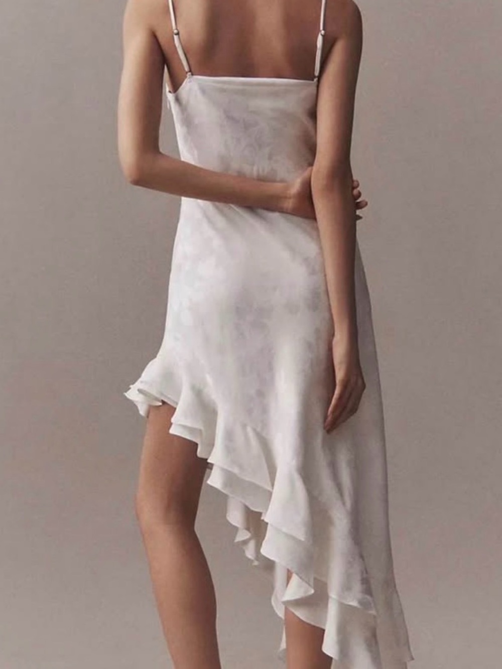 BHLDN White Asymmetrical Ruffle Slip Dress